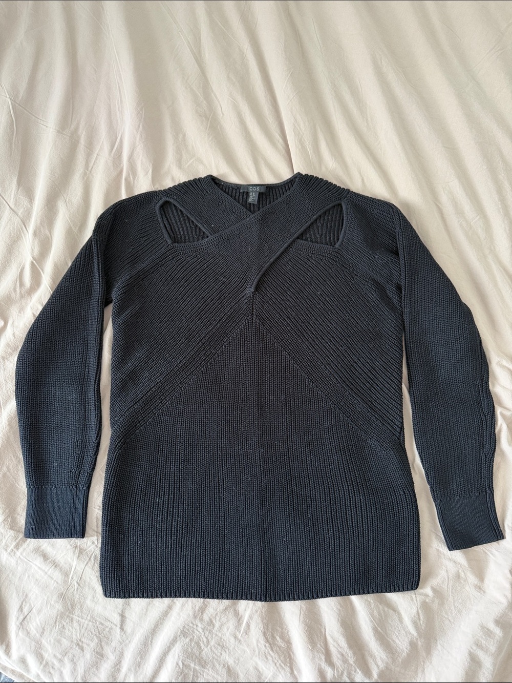 COS Black V-Neck Cutout Knit Sweater